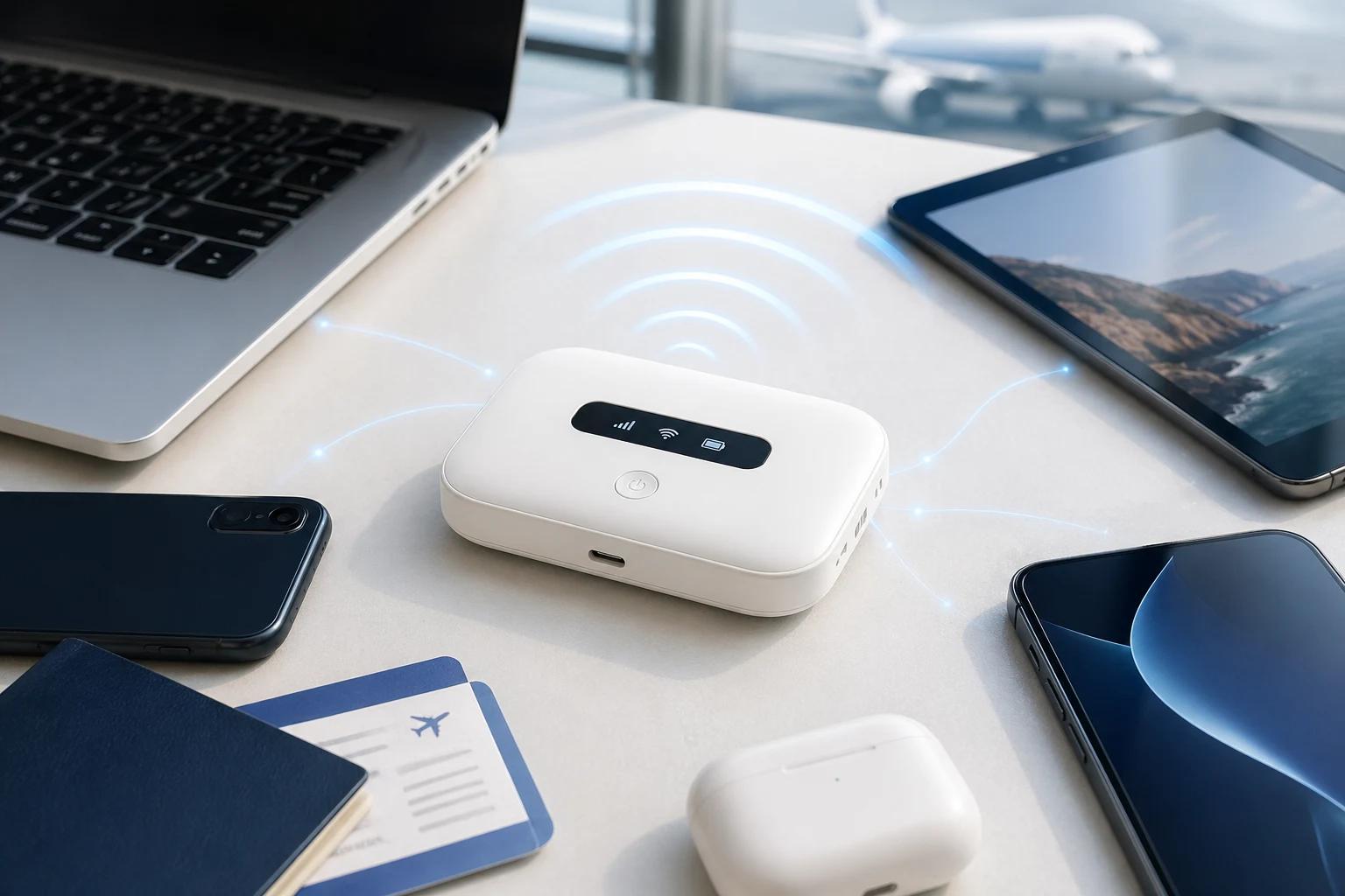 스마트폰, 태블릿, 노트북을 함께 연결하는 MiFi 제품 이미지